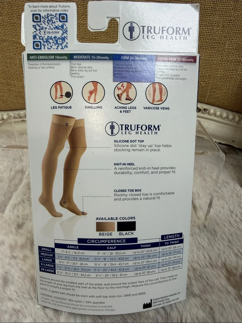 Truform | Medical Compression Stockings - Beige (Large), Unisex, NWT